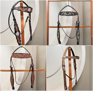 Nouveau casque de cheval en cuir usiné à la main de conception personnalisée pour la tête de bride occidentale équipement de cheval en cuir de vachette véritable - Product Image 5