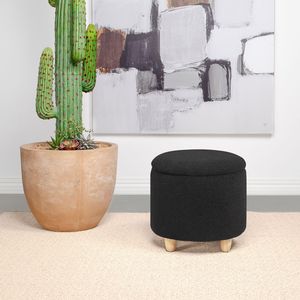 Pouf Rotondo Corvair con Contenitore, Rivestito in Finta Pelle di Pecora Nera - Product Image 1