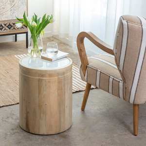 Mesa Auxiliar Vandana Lyra Radiant de Madera de Mango y Mármol Blanco - Product Image 1