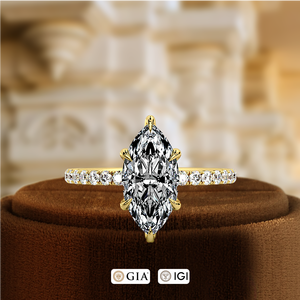 Anillo de compromiso con corte marquesa de 1 quilate, anillo de boda con pavé, anillo de oro blanco de 14k, anillo con diamante certificado IGI - Product Image 5