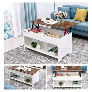 Table basse moderne en bois avec plateau relevable, compartiment de rangement et étagère inférieure pour salon, table basse décorative - Product Image 6