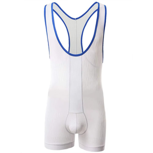 Ensemble short et débardeur blanc sans couture pour homme avec bordure bleue en spandex et nylon, vêtements de loisirs, taille adulte - Product Image 1