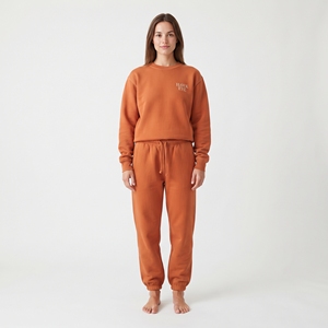 Women's Heavy Cotton Sweat Suit <b>Crewneck</b> Top Jogger Pants Matching Set Casual Streetwear Athletic Sportswear Outfit - Product Image 1