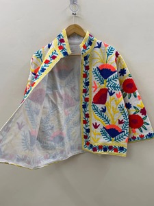 Chaqueta de Algodón con Bordado Floral Bohemio, Cuello Mandarín, Manga Larga, Talla Grande, Ropa Exterior Informal para Mujer, Primavera - Product Image 4