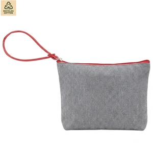 Recycled Cotton Cosmetic <b>Toiletry</b> <b>Bag</b> PU Wrist Handle Zipper Travel Makeup Pouch Custom Logo Wholesale OEM Manufacturer Exporter - Product Image 1