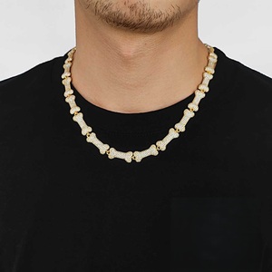 Collar de Cadena de Eslabones de Hueso con Incrustaciones de Moissanita para Hombre, Plata 925, Tono Dorado, Joyería de Estilo Urbano, Regalo - Product Image 3