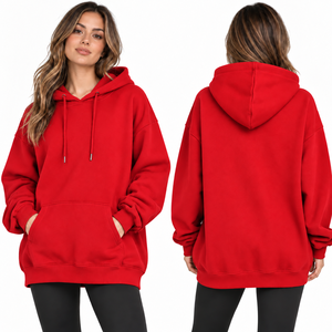 Women's Oversized Royal Blue Hooded Sweatshirt Long Sleeve Solid Color Fleece Pocket Design Autumn Casual Wear - Product Image 5