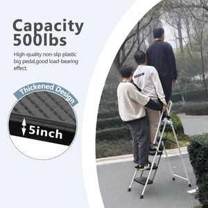 Scala multiuso in acciaio resistente per uso familiare impugnatura di sicurezza a pedale Anti-slittamento a quattro gradini con sgabello pieghevole - Product Image 3