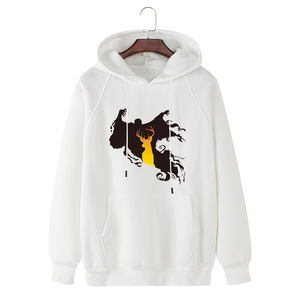 Sudadera con Capucha Unisex Verde Oliva con Estampado de Llamas Blancas, Bolsillo Delantero, Ropa Casual de Otoño, Corte Regular, Tejido de Felpa Francesa - Product Image 2