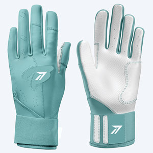 Guantes de Béisbol de Piel de Oveja Verde Menta para Mujer, con Palma Blanca Perforada, Dorso Azul Verdoso y Correa Ajustable para la Muñeca - Product Image 1