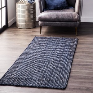 Braided Navy Blue Jute Runner <b>Rug</b> Handmade Natural Fiber Carpet <b>Boho</b> Farmhouse Hallway Floor Mat - Product Image 1