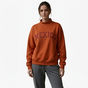 เสื้อสเวตเชิ้ตผู้หญิงสีเทาเฮเทอร์ แบรนด์ MEXICO แบบมีซับใน คอสูง |   เสื้อสเวตเตอร์คอเต่าทรงโอเวอร์ไซส์ปักลายสำหรับฤดูหนาว ODM - Product Image 2