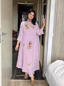 Designer Embroidery Patch Work Air <b>Tex</b> Chinon Top With Bottom And Dupatta Fully Stitched Ready To Wear Set - Product Image 1
