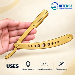 มีดโกนหนวดแบบมืออาชีพ สแตนเลสสตีล ใบมีดตรง พร้อมใบมีดสำรอง 4 ใบ - Product Image 5