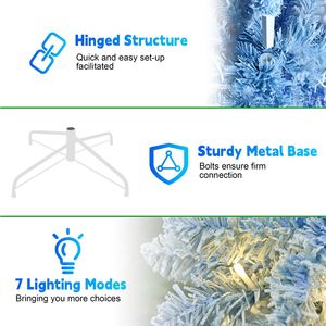 Albero di Natale a forma di matita sfumato blu da 2,1 m con 300 luci LED bianco caldo e 725 rami incernierati, design sottile, base in metallo - Product Image 6