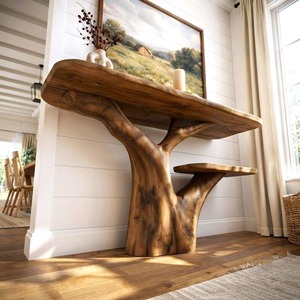 Table console en bois massif artisanale moderne, table d'entrée unique, couleur noyer naturel, table console pour salon, couloir - Product Image 4