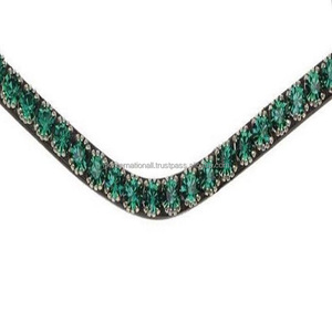 2023 precio al por mayor de alta calidad de cuero genuino bandas para cejas de caballo personalizado nuevo diseño tres filas cristales verde esmeralda Mega Bling - Product Image 4