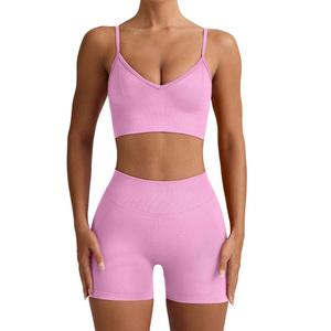 Ensemble de sport sans couture personnalisé pour femmes : soutien-gorge de sport et short taille haute – Tenue de fitness, yoga et entraînement extensible - Product Image 1