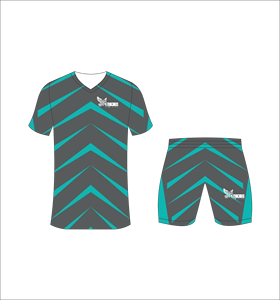 ชุดเสื้อฟุตบอลและกางเกงขาสั้นแบบซับเหงื่อ รุ่น Ferocious Sublimated สำหรับผู้ชาย คอวี ระบายอากาศได้ดี เหมาะกับทุกฤดูกาล ลายพิมพ์เรขาคณิต - Product Image 1