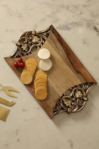 Elegante Tabla de Cortar de Madera de Acacia Tallada, Forma Rectangular, Decorativa con Trabajos de Tallado en las Esquinas, Lisa, Duradera, Apta para Alimentos, Tabla para Servir - Product Image 6