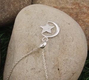 Collier tendance en argent sterling 925 plaqué platine, motif lune et étoile, pendentif croissant céleste marqué, bijoux étincelants - Product Image 4