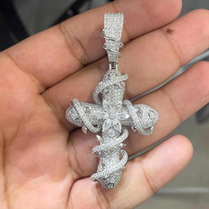 Moissanite Baguette Iced Out <b>Cross</b> Charms CZ Diamond Pendant in 925 Sterling Silver Men's Religious for Hip Hop Party Jewelry - Product Image 1