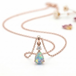 Colgantes y Dijes de Ópalo Corte Pera en Oro Blanco, Joyería Mística del Zodiaco de Octubre, Colección Elegante y de Lujo para Mujer, Tendencia en Joyería - Product Image 1
