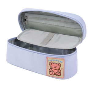 Estuche para Lápices Azul Claro con Cierre de Cremallera y Parche de Oso, Estilo Simple, para la Escuela o la Oficina - Product Image 1