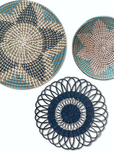 Handmade Wall Decor Plate <b>Set</b> – Natural Water Hyacinth Weaving Art in Modern Boho Style Home Decoration, Housewarming, Holidays - Product Image 2