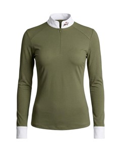 Camiseta de equitación de malla para mujer, capa base con cremallera de un cuarto, top de equitación, fabricación OEM - Product Image 1