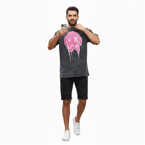 T-shirt personnalisé avec logo imprimé, effet délavé, en jersey 100% coton épais, coupe épaules tombantes, séchage rapide, pour la vente en gros - Product Image 3