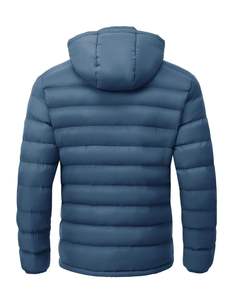 Blue Quilted Hooded <b>Jacket</b> Full Sleeve Zipper Closure Winter Warm Polyester Wadding Solid Color Regular Fit - Product Image 2