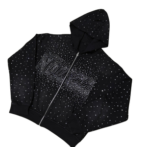 Sweat-shirt à capuche pour homme, noir, 100% coton, avec strass, respirant, de qualité supérieure, surdimensionné, décontracté, streetwear d'hiver, logo personnalisé, vente en gros - Product Image 1
