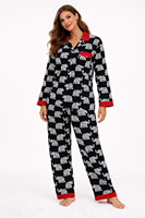 Ensemble de vêtements de nuit en tissu crêpe de qualité supérieure, imprimé éléphant, chemise à manches longues, pyjama long, vêtements de détente pour femmes, bordure rouge, pyjama numérique