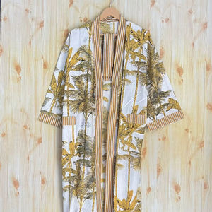 Bata Kimono de Algodón 100% Tejido con Estampado de Dibujos Animados para Mujer, Camisón de Verano Hecho a Mano, Cuello en V, Cintura Elástica, Largo hasta la Rodilla, Suave y Completo - Product Image 1