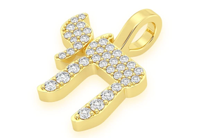 Pendentif Chai en acier inoxydable plaqué avec lettres, serti de moissanite en canal, taille brillant rond, style hip-hop juif unisexe, cadeau - Product Image 2