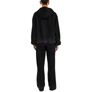 Womens Full Zip Hooded Tracksuit Set Rhinestone Embellished Top Wide Leg <b>Trouser</b> Elastic Waist Two Piece Party Outfit Athleisure - Product Image 2