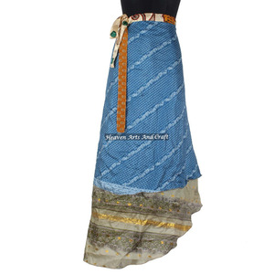 Indian Old Saree Reversible Print Silk Long <b>Wrap</b> Skirt Recycled Silk Saris Style Skirts <b>Sarongs</b> Skirts Wholesale Manufacturer - Product Image 3