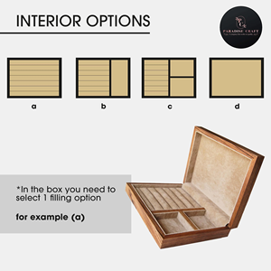 Caja de Joyería de Madera con Tapa, Forrada en Terciopelo Beige, con Ranuras para Anillos y Compartimentos Organizadores - Product Image 3