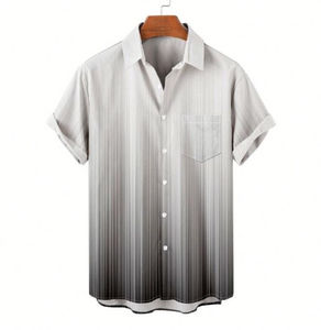 Wholesale Causal Loose Short Sleeve <b>Linen</b> <b>Shirts</b> Striped Button Down Beach <b>Shirts</b> for Men - Product Image 2