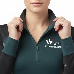 WIZE INTERNATIONAL Camiseta de yoga de manga larga con cremallera de un cuarto para mujer, con bloques de color en contraste, que absorbe el sudor, de ajuste regular - Product Image 4