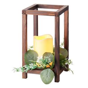 Ensemble de 12 lanternes de mariage en bois brun (36 pièces) comprenant 12 lanternes porte-bougie et 12 bougies LED sans flamme pour la décoration de table - Product Image 1