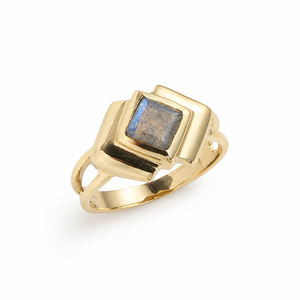 Natural Labradorite Square <b>Ring</b> in Gold Finish Geometric <b>Statement</b> <b>Ring</b> Modern Handmade Jewelry for Women Gift - Product Image 1
