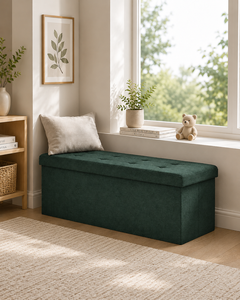 Modern Green Fabric Storage <b>Bench</b> Tufted Lid Ottoman - Product Image 4