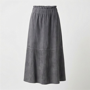 Jupe midi trapèze en similicuir PU pour femme, taille élastique, couleur unie, style minimaliste, longueur cheville, tissu tissé, toucher doux - Product Image 1