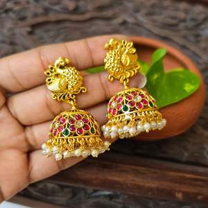 Stainless Steel Diamond & Pearl Hoop and Stud Earrings Set-Trendy Ethnic Party Wedding Jewelry - Product Image 2