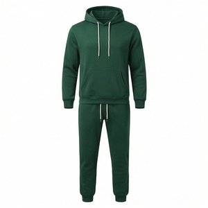 Conjunto Deportivo Verde para Hombre, Manga Larga, con Capucha y Cordón Ajustable, Color Sólido, Transpirable, Corte Regular, para Otoño - Product Image 1