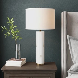 Designer <b>Marble</b> <b>Bedside</b> Lamp With Refined Geometric Structure Elegant Fabric Shade And Timeless Luxury Presence - Product Image 6