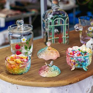 3 pièces, 3 tailles (10/9/6 oz), pots <span class=keywords><strong>à</strong></span> bonbons en verre coloré gaufré avec couvercles, coupelles en cristal <span class=keywords><strong>sur</strong></span> <span class=keywords><strong>pied</strong></span> pour <span class=keywords><strong>bijoux</strong></span>, biscuits, buffet - Product Image 5