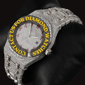 Exclusive Design Full Iced Moissanite Diamond Red Arabic Numerals Round Dial Quartz Sport Business Fashion Watch Glass Dial - Product Image 2